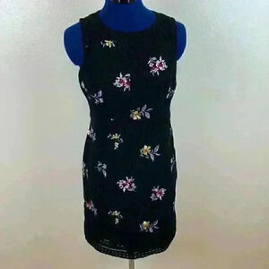 Ann Taylor Petite sheath dress. Black eyelet with floral embroidery. 6P